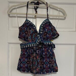 Colorful Paisley Halter Bathing Suit Top